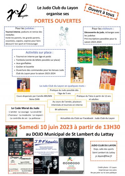 Flyer portes ouvertes judo club du Layon