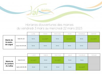 Horaires ouverture mairie