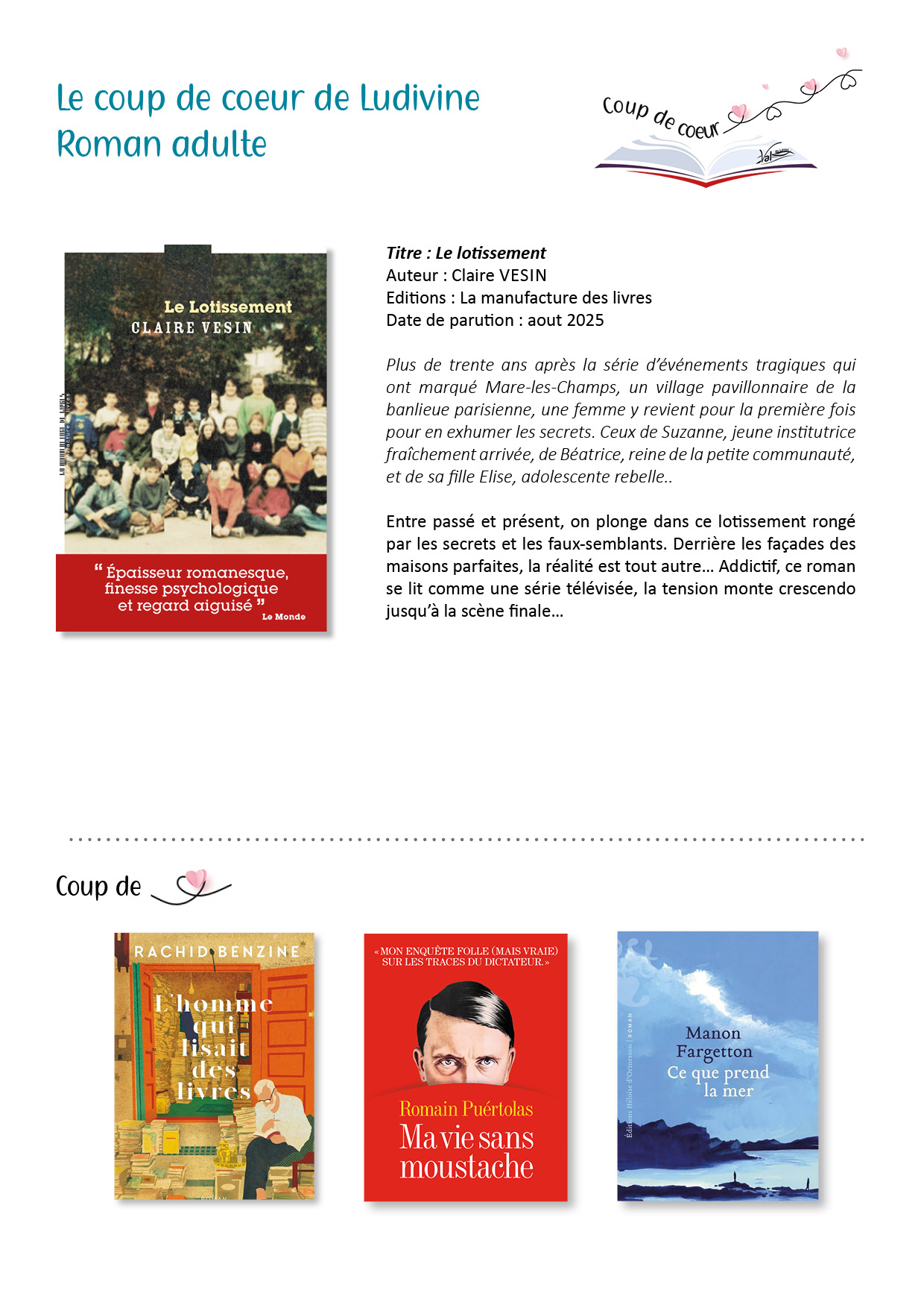 Coup de coeur de Ludivine, roman adulte (décembre 2025)