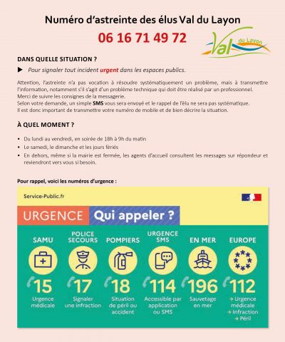 Numéro astreinte des élus Val du Layon